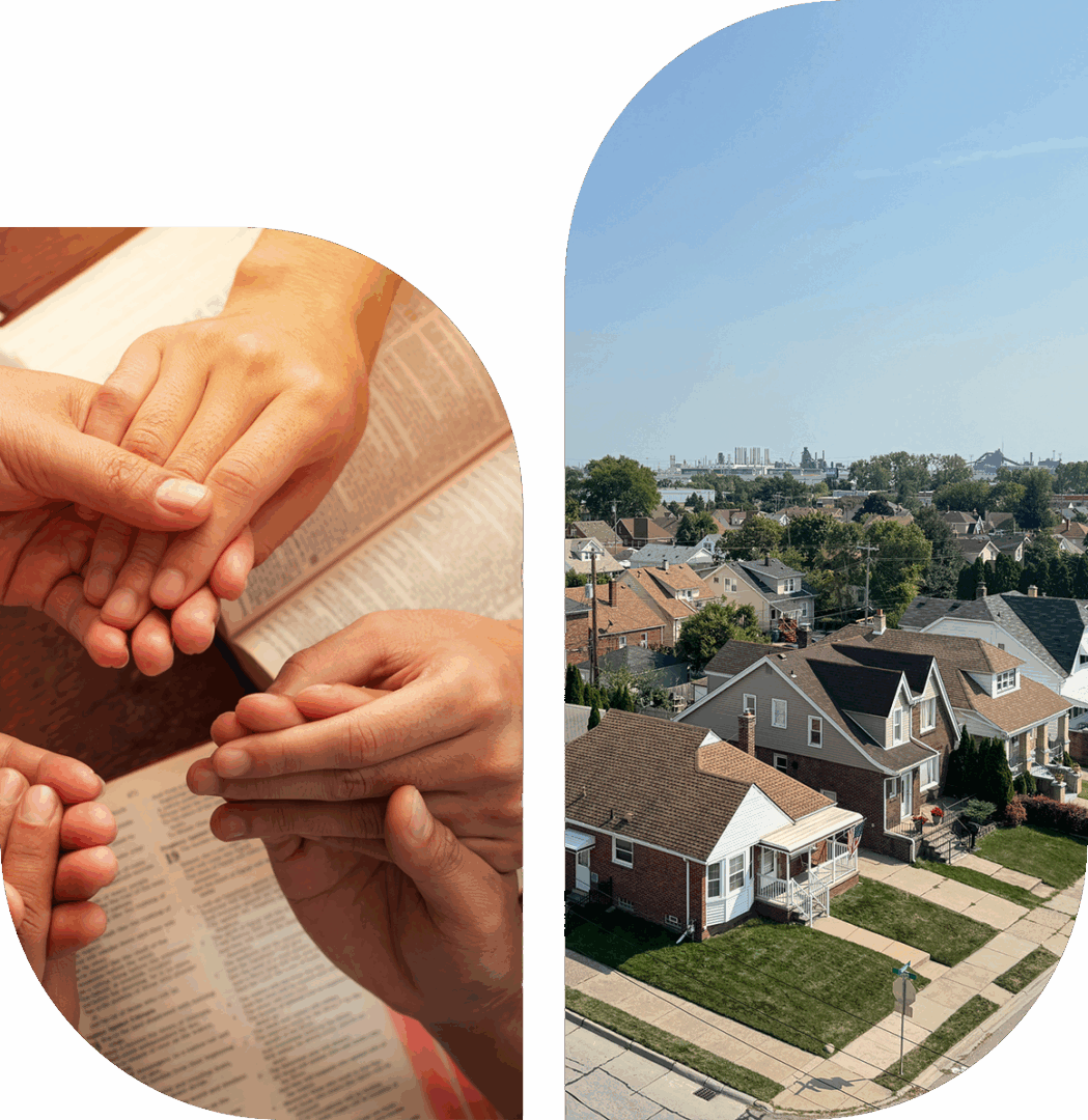 Hands of multiple people together symbolizing unity and support.