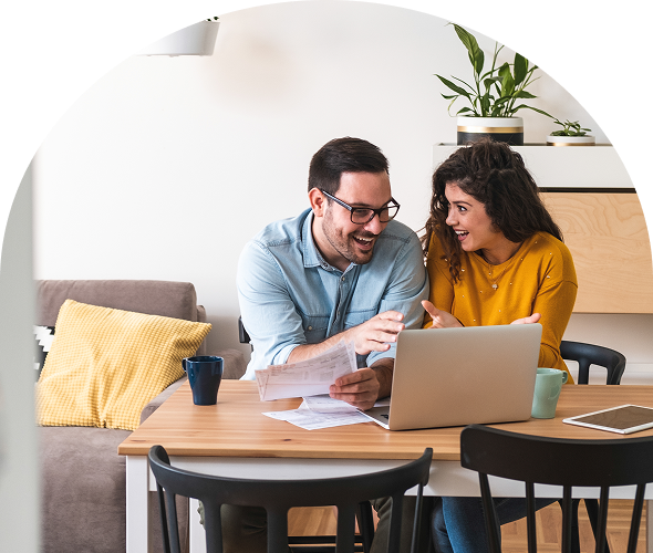 Man and woman sharing a joyful moment